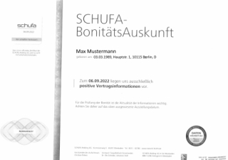 Muster einer Schufa-Bonitätsauskunft für Vermieter